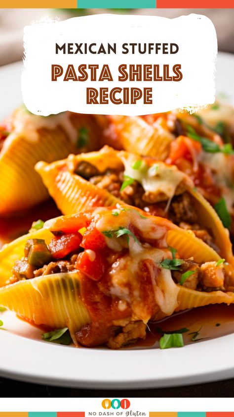 Explore the best of both worlds with our Mexican Stuffed Pasta Shells Recipe! Elevate your dinner game with this savory fusion. Dive into a world of flavor today. Try it now! Mexican Stuffed Shells With Chicken, Mexican Shells, Stuffed Pasta Shells Recipe, Pasta Shells Recipe, Hamburger Casseroles, Mexican Stuffed Shells, Easy Casseroles, Mexican Favorites, Shell Pasta Recipes