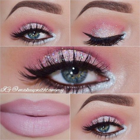 Barbie Doll Makeup and Eyeshadow Rosa Make-up, Make Up Mata, Day Makeup Looks, Flot Makeup, Eye Makeup Palette, Makeup For Blue Eyes, Valentines Day Makeup, Glitter Eye Makeup, Beauty Make-up