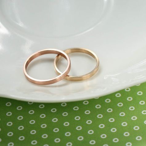 Hers and Hers wedding band set - 2x1mm Bespoke recycled eco-friendly solid 14k yellow gold wedding band set - Lesbian Wedding Lesbian Wedding Bands, Lesbian Engagement Ring, Lesbian Wedding Rings, Hers And Hers, Gold Wedding Band Set, Queer Femme, Wedding And Engagement Rings, Two Brides, Marriage Equality