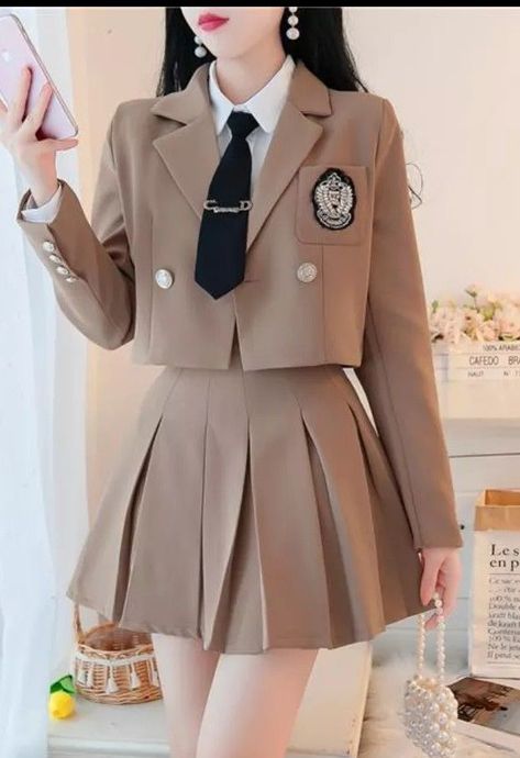 Cute School Outfits Uniform, Korean Uniform School, A Line Skirt Short, School Outfits Uniform, Suit Streetwear, Outfits Uniform, Private School Uniforms, Cute School Outfits, School Uniform Dress