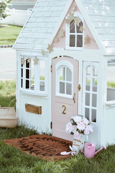 Costco Playhouse Hack: How to Transform an Outdoor Cedar Playhouse with Paint! - The Pink Dream Costco Playhouse, Outdoor Playhouse Ideas, Cedar Playhouse, Play Phone, Diy Playhouse, Porch Lights, Backyard Playhouse, Build A Playhouse, Wendy House