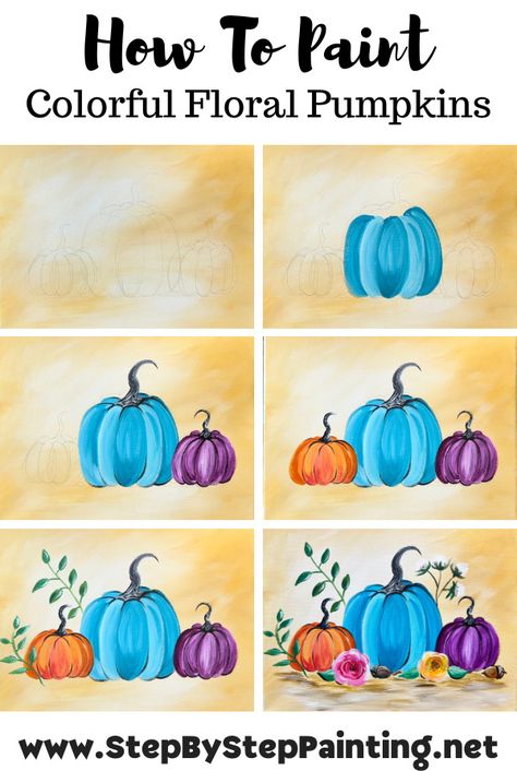 Fall Canvas Painting Tutorials, Acrylic Painting Pumpkins Fall, Acrylic Thanksgiving Paintings, Fall Pumpkin Painting Ideas On Canvas, Simple Fall Canvas Paintings, Pumpkin Painting Step By Step, How To Paint Fall Pictures, Diy Pumpkin Painting Canvas, November Paint And Sip Ideas