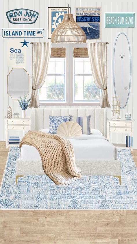 Beach Wallpaper Room, Costal Bedroom Aesthetic Blue, Bohemian Beach Bedroom Ideas, Costal Granddaughter Dorm Room Decor, Bedroom Coastal Granddaughter, Ocean Aesthetic Bedroom Ideas, Coast Bedroom Ideas, Coastal Room Ideas Bedroom, Coastal Granddaughter Bedroom Ideas