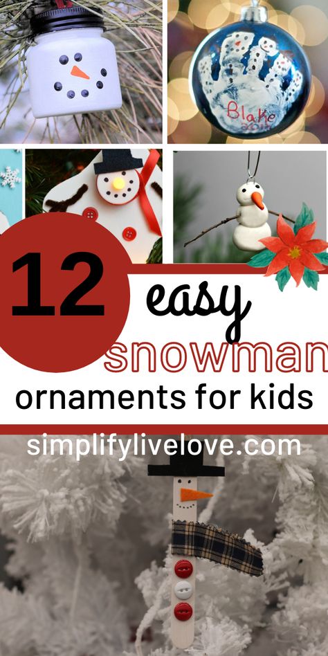 Craft Stick Snowman Ornament, Preschool Snowman Ornaments, Snowman Tree Decorations, Snowman Tree Ornaments, Snowman Crafts For Kids To Make, Homemade Snowman Ornaments, Easy Snowman Ornaments, Snow Ornaments Diy, Snowman Ornaments For Kids To Make