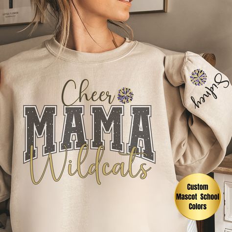 Elevate team spirit with our Custom Cheer Mom Sweatshirt - a cozy blend of comfort and personalization. Ideal for any occasion, this unisex heavy blend crewneck sweatshirt offers pure comfort with a touch of style. Crafted from a medium-heavy fabric blend of 50% cotton and 50% polyester (8.0 oz/yd this sweatshirt provides a warm and cozy feel, making it the perfect choice for those colder months. The classic fit, paired with the crew neckline, ensures a comfortable and clean-cut style - a versat Cheer Mom Sweatshirt, Cheer Mom Shirts Ideas, Cheer Mom Sweatshirt Ideas, Cheer Mom Outfit, Cheer Mom Shirt Ideas, Cheer Warm Ups, Cheer Designs, Cheer Clothes, Cheer Coach Shirts