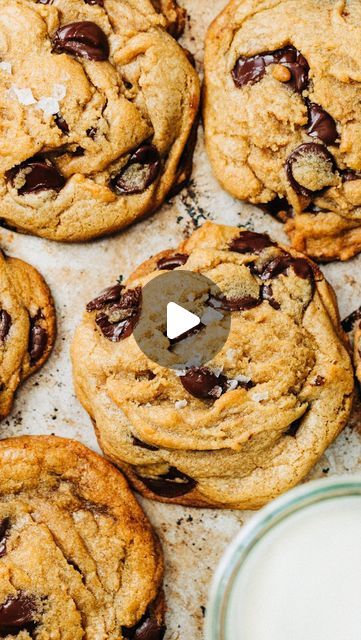 Gluten Free Protein Cookies, Cookies For Valentines Day, Cookies For Valentines, Vegan Oatmeal Chocolate Chip Cookies, Cookie Recipe Video, Brown Butter Chocolate Chip, Cookies Video, Brown Butter Chocolate Chip Cookies, Finishing Salt