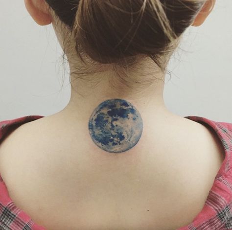 blue-moon Back Of Neck Tattoo Men, Blue Moon Tattoo, Best Neck Tattoos, Full Moon Tattoo, Simple Tattoos For Women, Neck Tattoos Women, Back Of Neck Tattoo, Planet Tattoos, Neck Tattoo For Guys