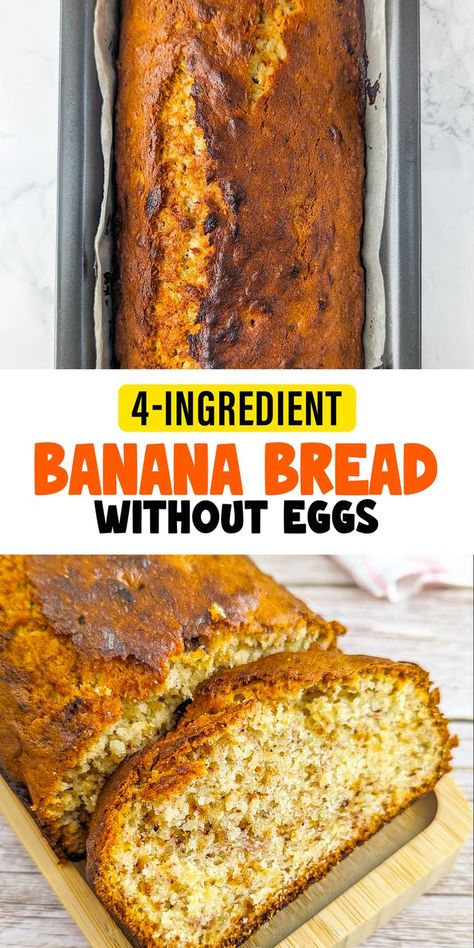 Meet your new favorite banana bread recipe—no eggs, no problem! With just four ingredients, this easy-peasy loaf is moist, delicious, and perfect for any occasion. Easy Banana Bread Recipe No Eggs, Egg Free Banana Bread Recipe, Banana Bread Egg Free, 4 Ingredient Banana Bread, Banana Bread Without Eggs, Banana Bread No Eggs, Bread Recipe Without Eggs, Bread Without Eggs, Eggless Banana Bread Recipe