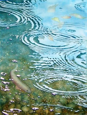 Watercolor Raindrops, Water Paintings, Rivers Edge, Ikan Koi, Shallow Water, Water Patterns, Hur Man Målar, Water Reflections, Water Art