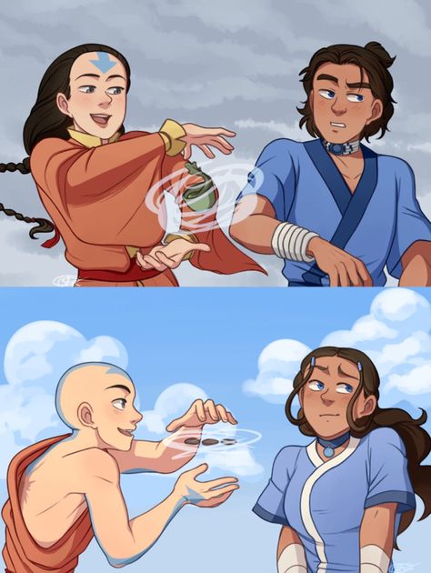 Avatar Ships Fanart, Avatar The Last Airbender Genderbend, Yangchen X Kavik, Avatar Character Art, Older Gaang, Avatar The Last Airbender Scenery, Atla Zukka, Kataang Comic, Tokka Fanart