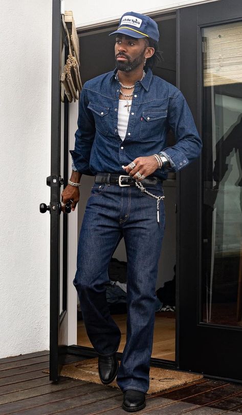 Western Outfit Men, Masc Fits, Guy Clothes, Mens Western Style, Denim Outfit Men, Art Vibe, Western Outfits Men, Vibe Aesthetic, Men Street Fashion