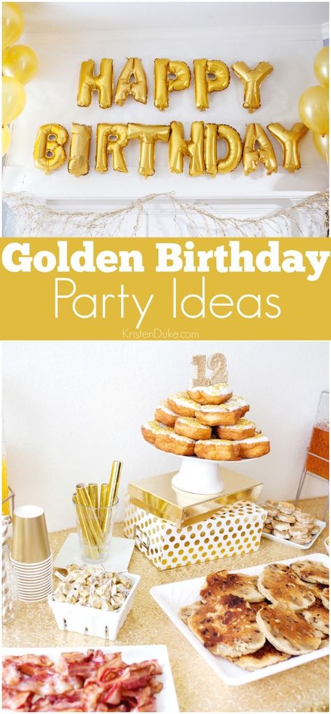 Golden Birthday Party Ideas, Easy Birthday Party Ideas, Golden Birthday Themes, Golden Birthday Ideas, Golden Birthday Party, Golden Bday, 14th Birthday Party Ideas, Golden Birthday Parties, Golden Party