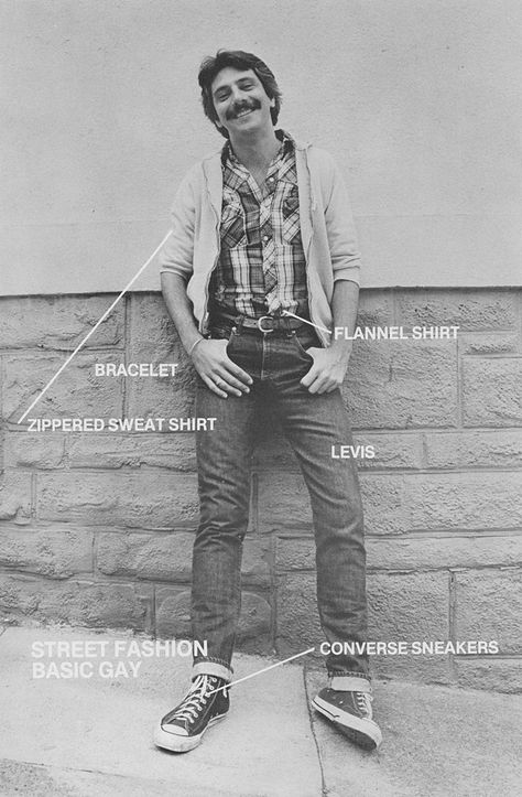 popular sizes — from gay semiotics (1977) by hal fischer Angels In America, The Normal Heart, Gay History, Classical Antiquity, Gay Fashion, Queer Fashion, Grey Flannel, Male Style, Queer Art