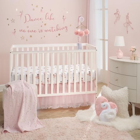 PRICES MAY VARY. 3-piece crib bedding set includes one soft and cozy minky blanket, one breathable 100% cotton fitted crib sheet and one sparkling crib skirt Two-sided blanket is 30” X 40” and is pink minky with metallic gold stars Breathable 100% cotton fitted crib sheet features sweet ballerinas in pink tutus Shirred and sparkling crib skirt Creates a perfect environment for your little ballerina This three-piece crib bedding set includes one blanket with metallic gold stars, one breathable 10 Infant Nursery, Baby Wall Decals, Ballerina Nursery, Baby Changing Pad Cover, Baby Wall Decor, Lambs & Ivy, Baby Crib Bedding Sets, Welcome Home Baby, Custom Wall Decals