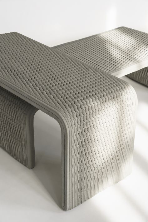 Concrete Furniture Interior, Bench Concrete, 3d Printed Furniture, 3d Printed House, Printed Concrete, Foldable Furniture, Concrete Bench, 3d Printer Designs, Concrete Furniture