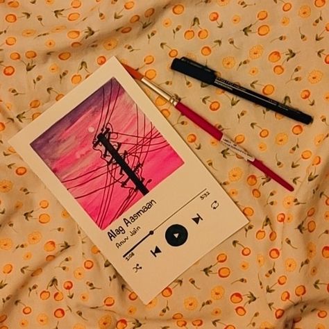 Spotify playlist painting of alag aasmaan by anuv jain✨❤️ Playlist Covers Aesthetic Drawing, Spotify Canvas Painting, Playlist Painting Ideas, Spotify Playlist Drawing Ideas, Music Polaroid Painting, Spotify Drawing Ideas, Music Playlist Drawing, Spotify Song Painting, Spotify Music Drawing