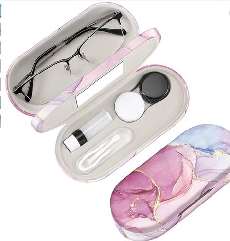 SO much nicer than traditional contact cases. Plus different because they aren't the typical green and white. Added bonus for travel, it holds saline, contacts, and glasses all in one case!  SOOO Nice and highly recommend Contact Lens Cases, Contact Case, Amazon Items, Sunglasses Organizer, Soft Contact Lenses, Contact Lens Solution, Contact Lens Case, Eyeglasses Case, Lens Case