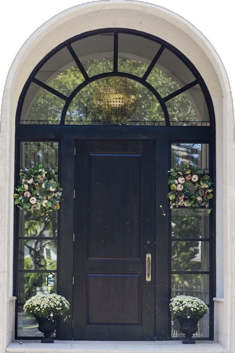 Arched Double Doors Entrance, Grand Front Door Entrance, Double Door Entrance, Fashionable Hostess, Fall Home Tour, Neutral Color Palette, Front Door Entrance, Fall Home, Grand Entrance