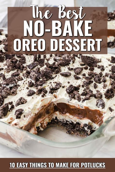 No-Bake Oreo Dessert from 10 Easy Things To Make For Potlucks. Super easy potluck ideas no bake desserts and easy meals for feeding a crowd on a budget. Make ahead potluck dessert recipes Easy Best Desserts, Easy Makeahead Dessert, Dessert For Team Dinner, Easy Dessert To Take To A Party, Large Group Deserts, Six Sisters Desserts, Snack For A Party, 9 X13 Desserts, Really Good Easy Desserts