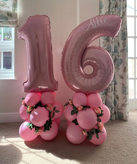 16th Birthday Balloon Ideas, 16th Birthday Balloons, Birthday Balloon Ideas, Balloon Ideas, 16 Birthday, Pink Balloons, Sweet 16 Birthday, 16th Birthday, Birthday Balloons