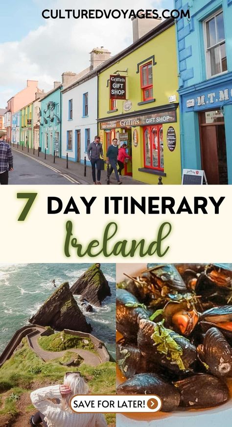 Explore the beauty of Ireland with this 7-day travel itinerary. Visit castles, vibrant cities, and stunning natural wonders. Plan your adventure with this Ireland travel itinerary 7 days.   Ireland Travel Itinerary 7 Days | 7 Day Ireland | 7 Day Ireland Itinerary | 7 Day Ireland Trip | Best 7 Day Ireland Itinerary | 7 Day Itinerary for Ireland | 7 Days in Ireland Ireland 7 Day Road Trip, Two Weeks In Ireland, Pride And Prejudice Travel, Travel To Ireland And Scotland, Ireland Vacation Itinerary, Southern Ireland Itinerary, Things To Do Ireland, 7 Days In Ireland, Ireland 6 Day Itinerary