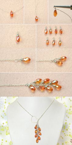 Homemade Beads How To Make, Diy Necklace Ideas Homemade, Homemade Necklace Ideas, Lariat Necklace Diy, Heart Necklace Diy, Homemade Jewelry Ideas, Anting Manik, Lariat Style Necklace, Necklace With Diamonds