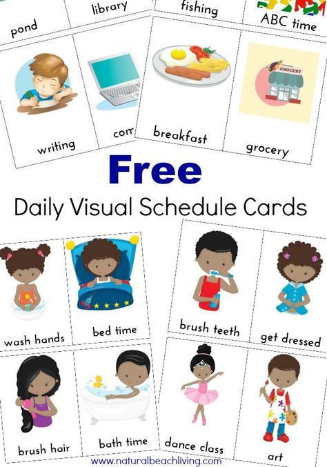 These Daily Visual Schedule Cards are exactly what everyone needs. Perfect for… Visual Schedule Printable, Picture Schedule, Daily Schedule Kids, Routine Cards, Gratis Printables, Toddler Schedule, Visual Schedules, Schedule Cards, Visual Schedule