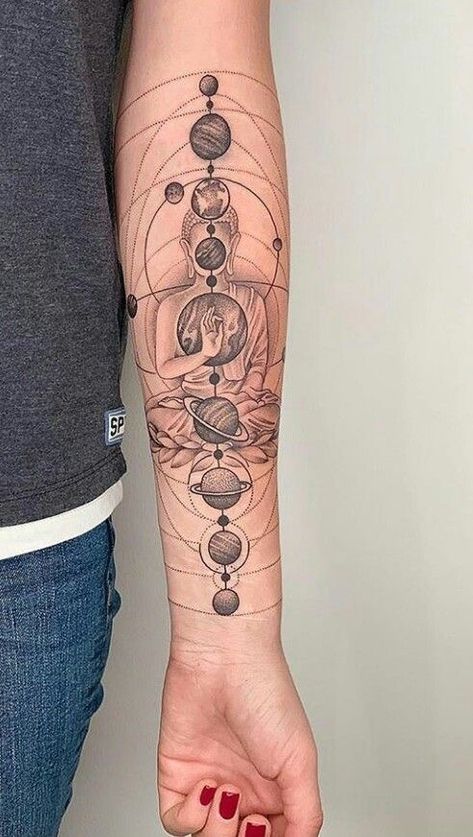 Chakra Tattoo, Hippie Tattoo, Planet Tattoos, Muster Tattoos, Tattoos Geometric, Dope Tattoos For Women, Sleeve Tattoos For Women, Half Sleeve Tattoo, Dope Tattoos