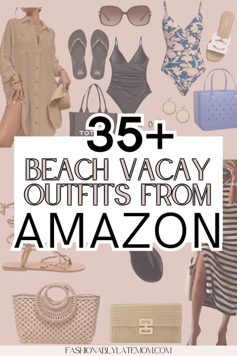 Elevate your beach vacation style with fashion-forward outfits from Amazon. Our beach vacation wardrobe collection includes everything from breezy dresses to stylish swimwear and versatile cover-ups. Whether you're relaxing on the sand or strolling along the boardwalk, you'll look and feel your best in our trendy beach trip outfits. Shop now and pack your bags for a stylish seaside escape! Beach Clothes For Women, Beach Vacation Casual Outfits, Women Vacation Outfits Beach, Clothes For Tropical Vacation, Australia Beach Outfit, Beach Vacation Outfits For Curvy Women, Beach Vacation Outfits 2025, Trendy Cruise Outfits, Beach Capsule Wardrobe One Suitcase