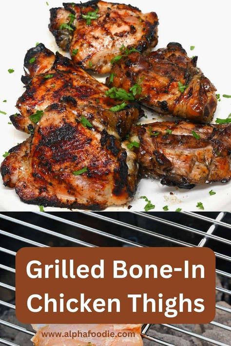 Perfectly grilled bone-in chicken thighs – tender and juicy in the middle, packed with flavor, and perfectly charred outside with the BEST homemade marinade! A quick and easy summer-time protein the entire family will love! Bone In Chicken Thigh Grill Recipes, Bone In Chicken Thighs On The Grill, Barbecue Chicken On The Grill, Bone In Grilled Chicken Recipes, Marinade For Chicken Thighs On The Grill, Barbecued Chicken Thighs, Bone In Chicken Thigh Marinade For The Grill, Grilled Chicken Thigh Recipes Bone In, Chicken Thigh Marinade For The Grill