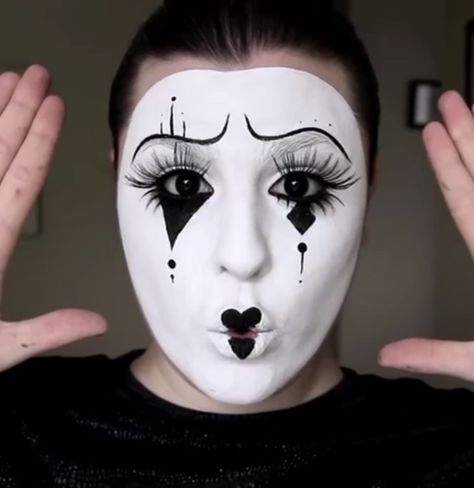 Mime Face Makeup, Mime Halloween Makeup, Mime Costume Makeup, Pantomime Makeup, Halloween Mime, Cute Mime Makeup, Mime Halloween Costume, Harlequin Makeup, Black Halloween Makeup