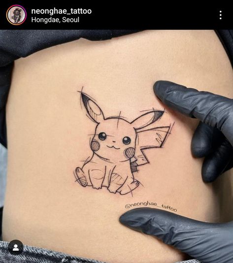 Pokemon Tattoo Pikachu, Pichu Tattoo, Matching Pokemon Tattoos, Pokémon Tattoo Ideas, Pokemon Flash Tattoo, Psyduck Tattoo, Chibi Tattoo, Pikachu Tattoo Design, Pokemon Tattoo Ideas