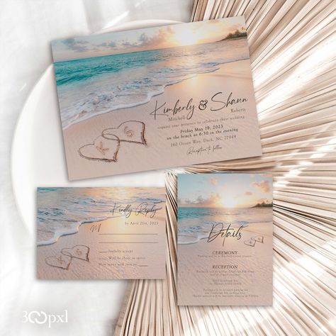 Orange Wedding Invitations, Beach Wedding Invitation, Wedding Sunset, Romantic Beach Wedding, Beach Theme Wedding Invitations, Gold Beach, 27 Dresses, Wedding Info, Romantic Beach