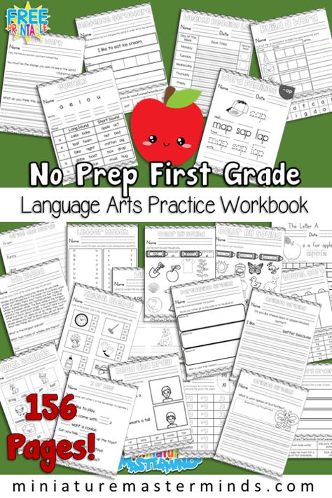 First Grade Language Arts Practice No Prep Worksheet Workbook 150+ Page Free Printable ⋆ Miniature Masterminds First Grade Language Arts, First Grade Curriculum, Learning Crafts, Language Arts Worksheets, 7th Grade Ela, First Grade Worksheets, Language Art, Letter Worksheets, Virtual Classroom