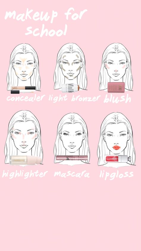 Easy School Makeup, Makeup Routine Guide, Makeup For School, Preppy Makeup, Makeup Charts, Dag Make Up, Light Makeup Looks, Makeup Order, Prom Eye Makeup