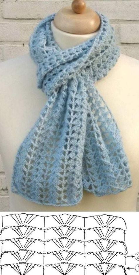 Scarf Crochet Pattern Free, Pola Jaring, Jaket Crochet, Crochet Scarf Diagram, Crochet Lace Scarf, Crochet Shawl Diagram, Crochet Neck Warmer, Crocheted Scarf, شال كروشيه