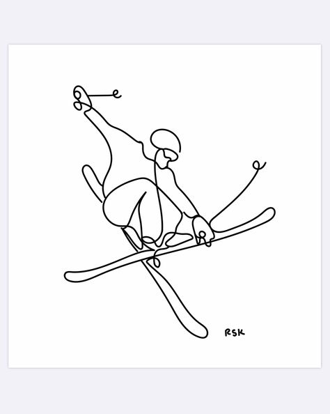 Ski Art Drawing, Skiing Tattoo Men, Skiing Line Art, Skier Drawing Simple, Ski Tattoo Ideas Simple, Ski Tattoo Simple, Skier Tattoo, Skiing Tattoo Ideas, Ski Tattoo Ideas