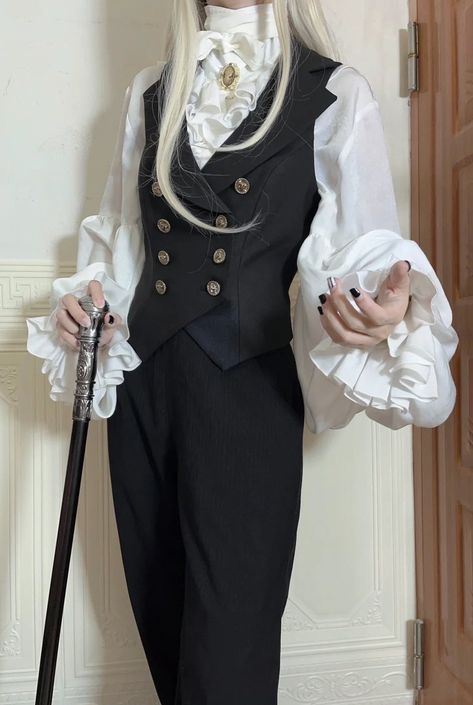 Royal Women Outfit, Formal Doctor Outfit, Noble Pose Reference, Pose Reference In Dress, Victorian Fashion Male Royal, Researcher Aesthetic Outfit, Victorian Butler Uniform, Modern French Fashion, Fancy Vampire Outfit