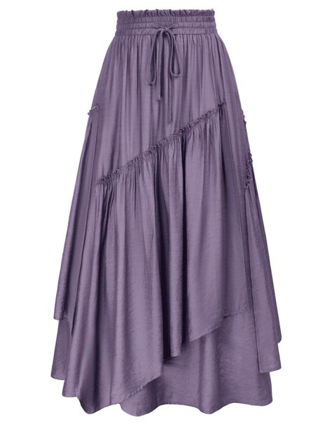 PRICES MAY VARY. 𝐀𝐒𝐘𝐌𝐌𝐄𝐓𝐑𝐈𝐂 𝐃𝐄𝐒𝐈𝐆𝐍: The renaissance long skirt comes in an A-line fit, with tiers through the skirt for subtle shaping, featuring slant seams with slight shirring to create a tiered silhouette 𝐅𝐄𝐀𝐓𝐔𝐑𝐄: Designed with side-seam pockets, elastic high waist with drawstring, ankle length flowy a-line hem, slant seam overlay tiered, with lined not see through 𝐂𝐑𝐄𝐏𝐄 𝐅𝐀𝐁𝐑𝐈𝐂: Classic linen-like yarns create a crepe fabric with a natural texture. Go with l Layered Long Skirt, Ruffled Long Skirt, Long Skirt With Pockets, Cottagecore Skirt, Big Promotion, Purple Skirt, Fairy Fashion, Long Skirts For Women, Irregular Hem