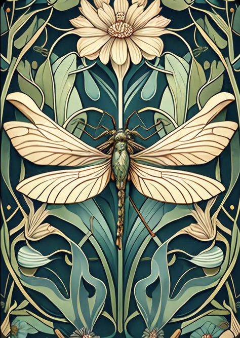 Motifs Art Nouveau, Art Nouveau Pattern, Motif Art Deco, Art Nouveau Illustration, Art Nouveau Flowers, Art Nouveau Tiles, William Morris Art, Art Deco Art, Dragonfly Art