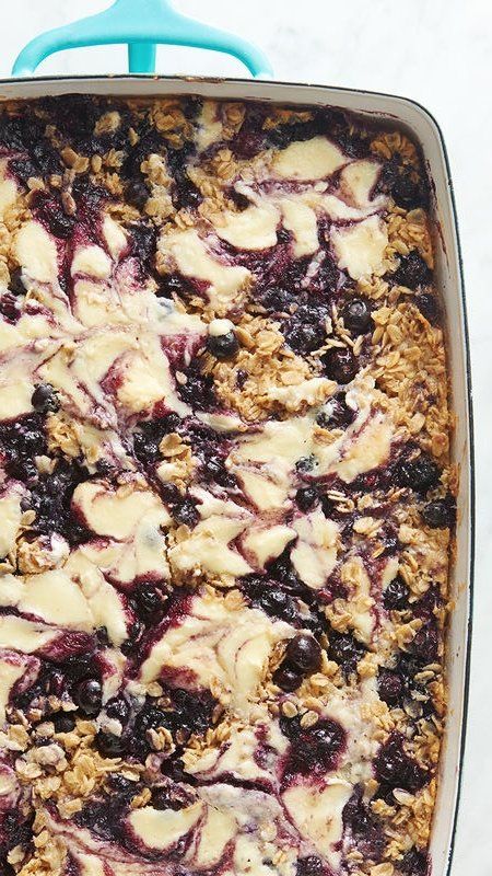 Oatmeal With Frozen Blueberries, Blueberry Jam Uses, Baked Fruit Breakfast, Healthy Breakfast Cheesecake, Recipes With Blueberry Jam, Blueberry Cheesecake Baked Oats, Blueberry Meals, Cheesecake Baked Oats, Frozen Hashbrown Recipes