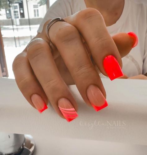 Vacation Nails Orange, Bright Summer Acrylic Nails, Neon Orange Nails, Nail Extensions Acrylic, Checkered Nails, Spring Acrylic Nails, Nude Nail Designs, Nails Trends, Simple Gel Nails