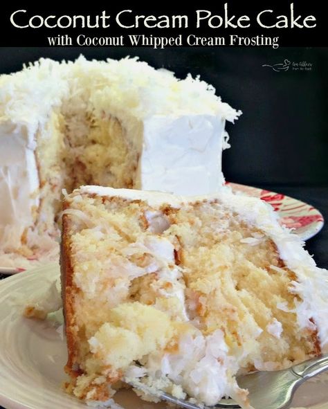 Coconut Poke Cake With Cream Of Coconut, Cake With Cool Whip Frosting, Coconut Whipped Cream Frosting, Coconut Cream Poke Cake, Xmas Cupcakes, Cream Poke Cake, Miniature Desserts, Coconut Cream Frosting, Coconut Cakes