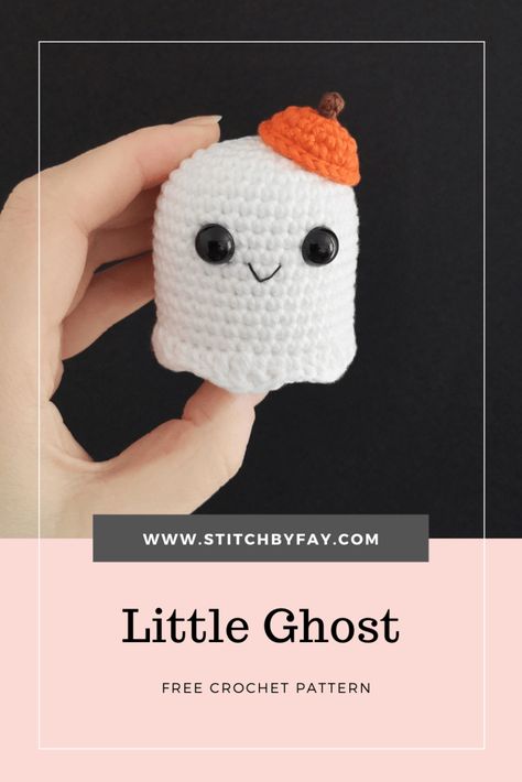 Little Ghost Crochet Pattern - Free Pattern - Stitch by Fay Shawl Ideas, Ghost Crochet, Ghost Keychain, Crochet Holiday, Fall Crochet Patterns, Crochet Halloween, Little Ghost, Halloween Crochet Patterns, Felt Halloween