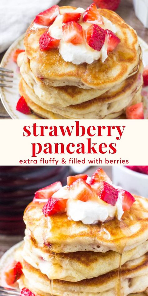 Strawberry Pancakes Recipe, Strawberry Pancakes, Easy Breakfast Recipe, Breakfast Pancakes, Breakfast Brunch Recipes, Breakfast Recipe, Savoury Cake, Breakfast Treats, Strawberry Recipes