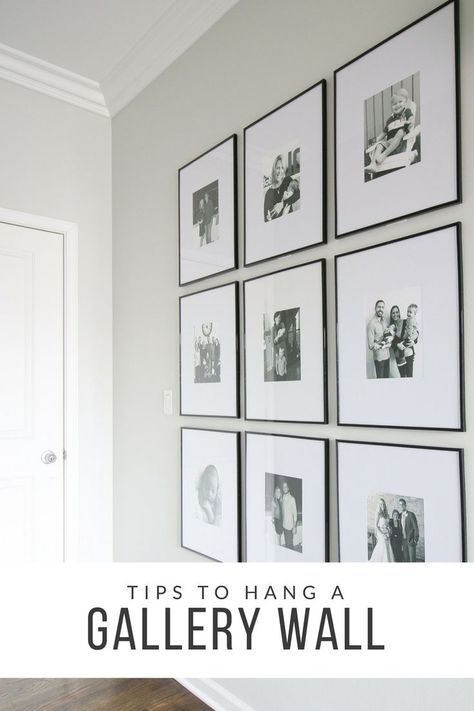 Wall Collage Photo Ideas, Gallery Wall Over Table, Symmetrical Photo Wall, Large Picture Frame Ideas Living Room, Photo Wall Grid, Gallery Wall Above Sideboard, Shea Mcgee Bedroom, Wall Collage Hallway, Hallway Gallery Wall Ideas