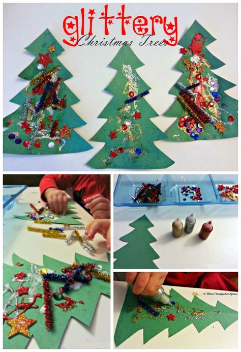 Glittery Christmas Tree Collages for Toddlers! A simple Christmas craft for kids! Christmas Crafts Tree, Christmas Crafts For Kids Easy, Christmas Learning Activities, Yearly Planning, Kids Holidays, Christmas Learning, A Simple Christmas, Tree Collage, Christmas Tree Craft