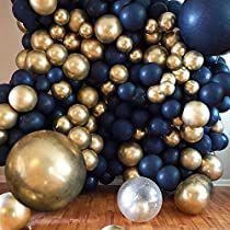 Blue And Gold Balloon Arch, Blue And Gold Balloon Garland, Shower Room Layout, Balloon Garland Birthday, Gold Graduation Party, Balloon Chain, Blue Balloon, Metallic Balloons, Balloons Party