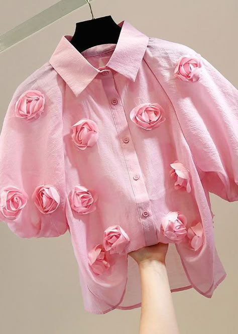 Tulle Shirts, Elegant Pink Floral Print Shirt, Spring Floral Embroidered Organza Tops, Vintage Pink Floral Print Shirt, Pink Organza Fabric With Floral Embroidery, Luxury Pink Floral Print Blouse, Linen Blouses, Tulle Blouse, Pink Patchwork