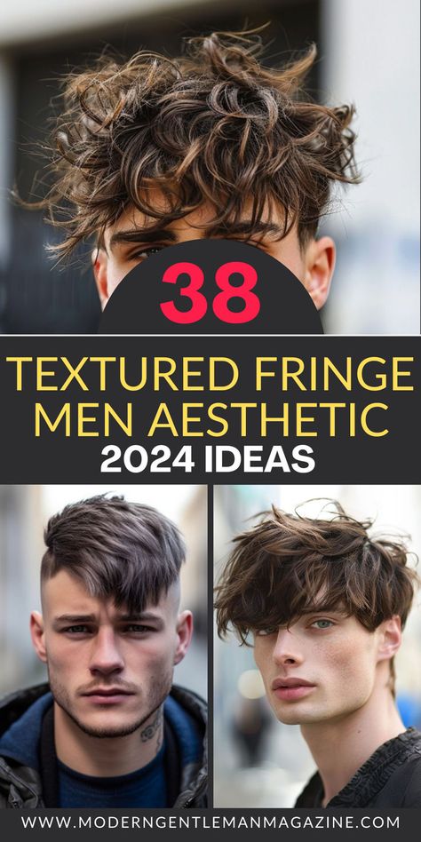 Upgrade your look with 38 textured fringe haircut ideas for men. Perfect for adding volume and style, these cuts work well with straight hair and bring a clean, modern look to any style. #TexturedFringe #MensHaircut #HairstyleTrends #MensGrooming Men’s Short Textured Messy Hair, Curly Textured Fringe Men, Messy Fringe Men Hairstyles, Wavy Textured Fringe Men, Mens Short Fringe Hairstyles, Men’s Fringe, Men Shaggy Hair, Messy Fringe Haircut Men Straight Hair, Wet Mop Haircut